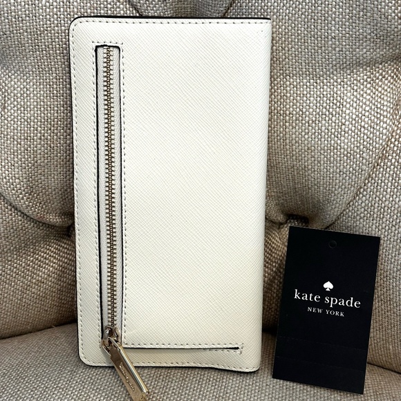 NWT Kate Spade Madison Slim Bifold White Leather Wallet KI366 Meringue White NEW - Picture 3 of 5